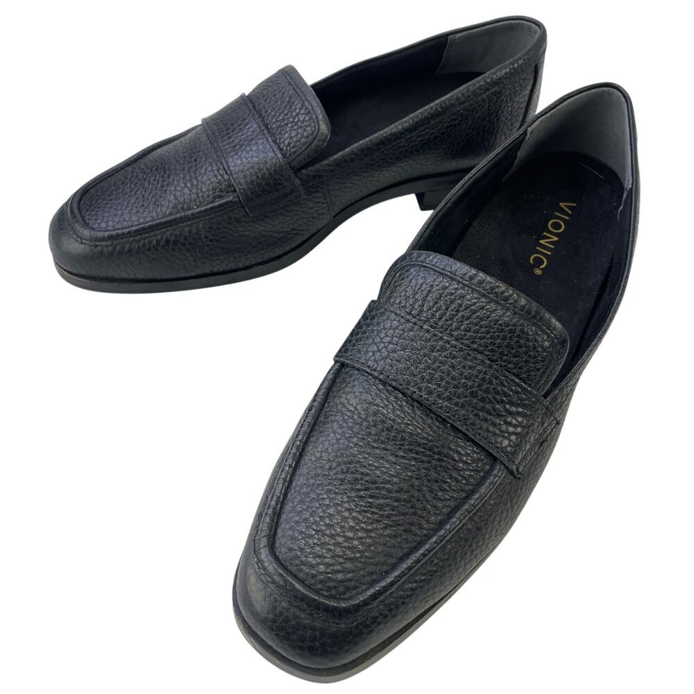 Vionic Womens Sellah Black Leather Pebbled Soft Loafer Slip On Size 8 Classic